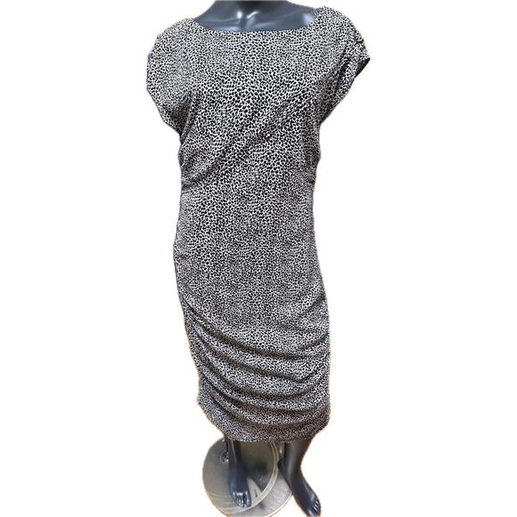 Ann Taylor Black White Animal Print Silk Cinch Waist Dress Size 14 - Picture 1 of 9